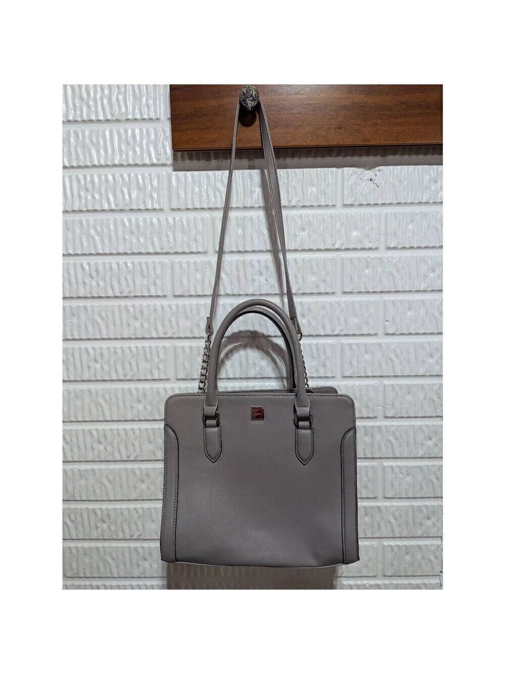 Nine West Women's Gray Solid Square Satchel With Shoulder Strap Handbag